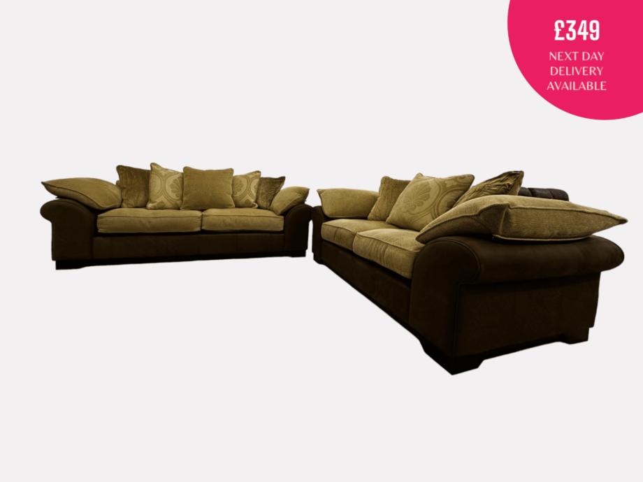DFS Beige and Brown 3 & 2 Seater