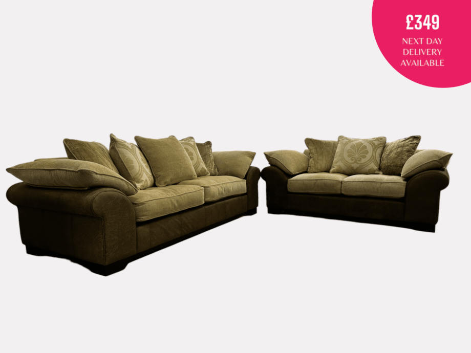 DFS Beige and Brown 3 & 2 Seater