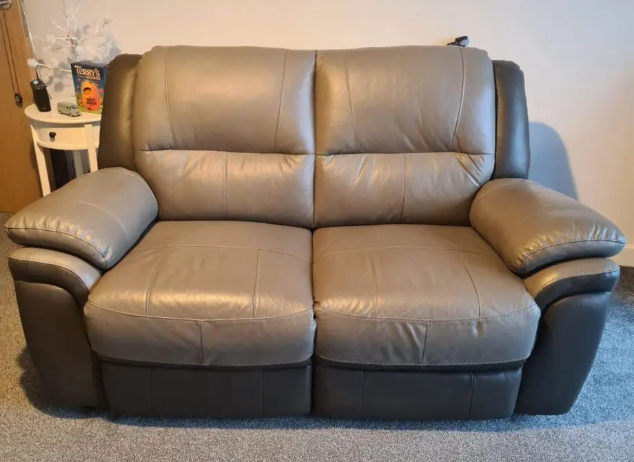 DFS Grey Leather 2 Seater Sofa