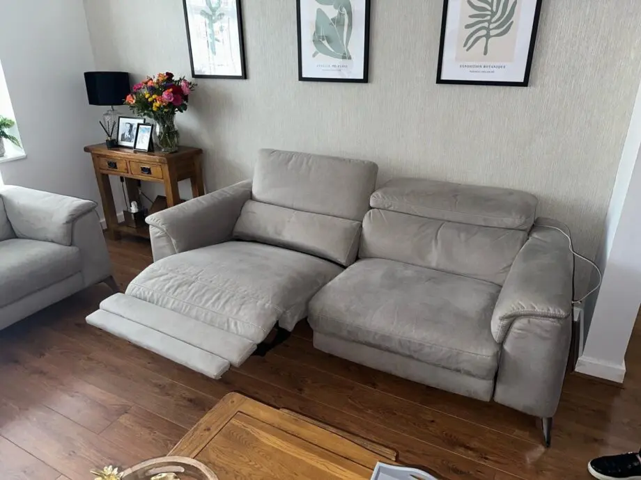 DFS 2 and 3 seater light grey electric recliners with USB ports