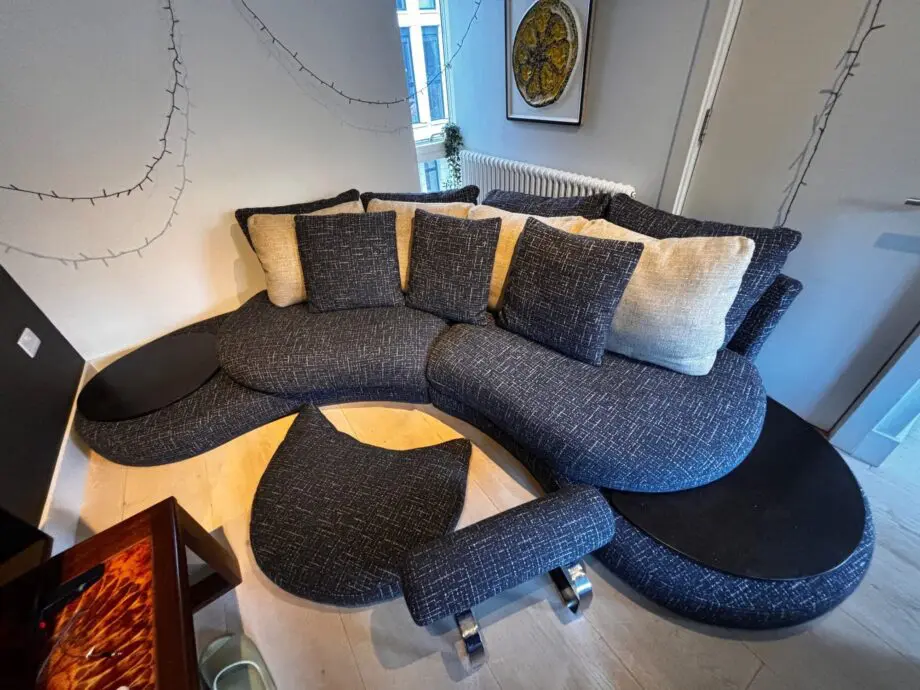Roche Bobois Luxury Designer Grey Speck 4 Seater with Footstool