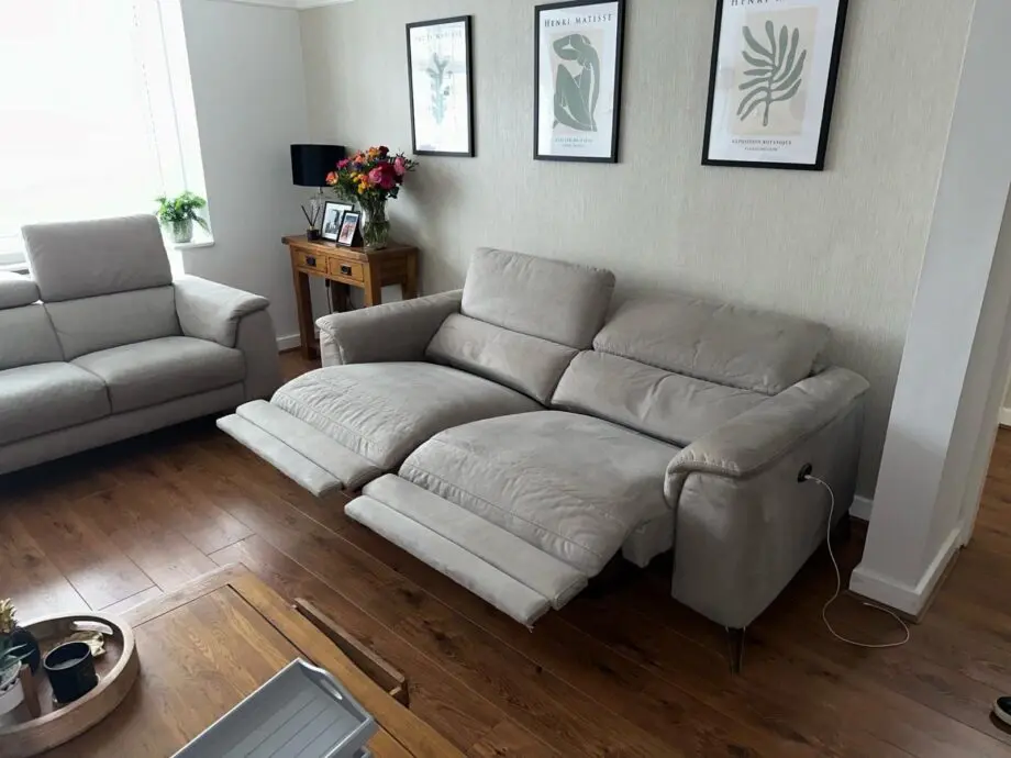 DFS 2 and 3 seater light grey electric recliners with USB ports
