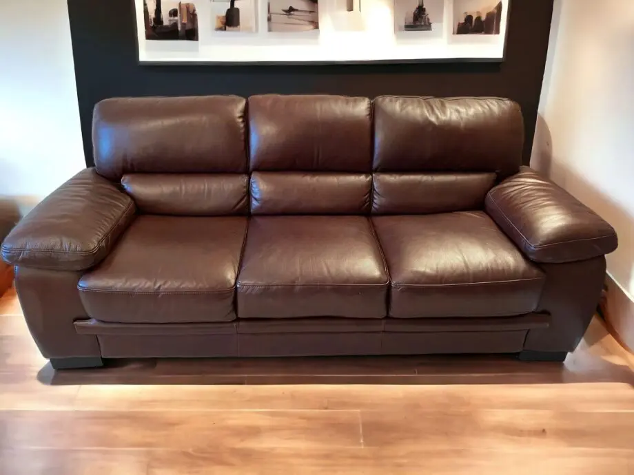 Harveys Brown Leather 3 and 2 Seater + Footstool