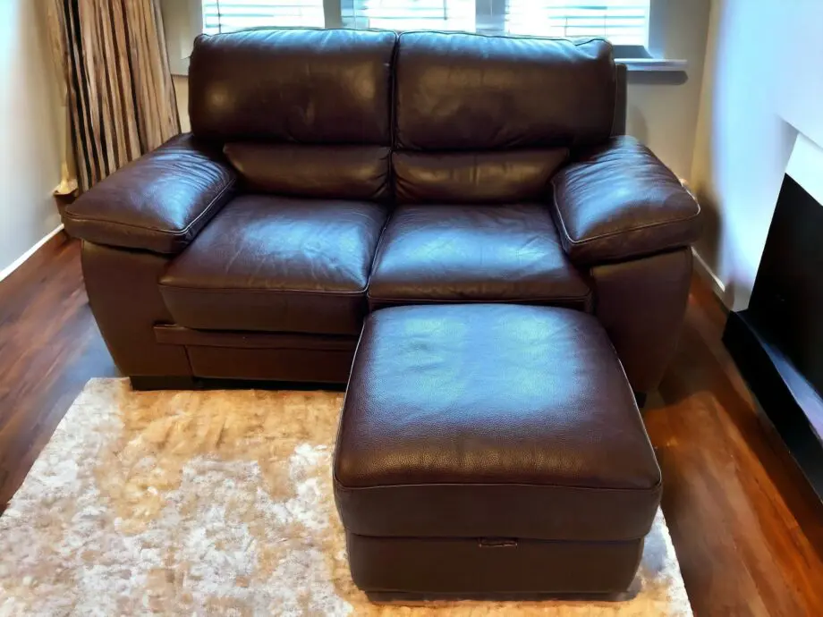 Harveys Brown Leather 3 and 2 Seater + Footstool