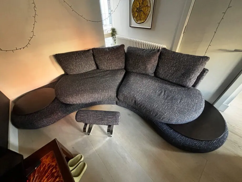 Roche Bobois Luxury Designer Grey Speck 4 Seater with Footstool