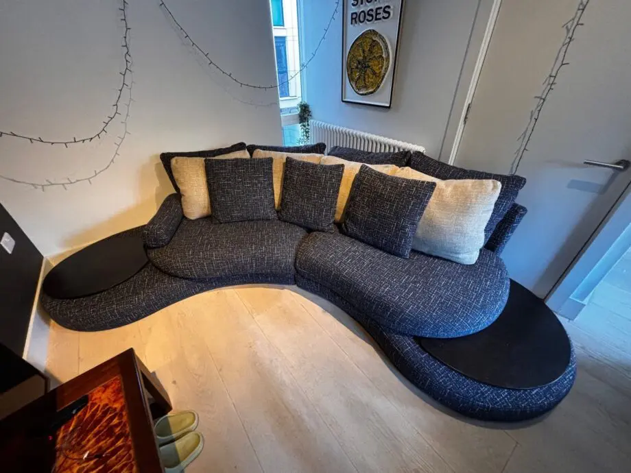 Roche Bobois Luxury Designer Grey Speck 4 Seater with Footstool
