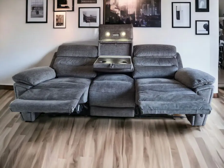DFS 3 Seater Grey Electric Recliner with Center Console
