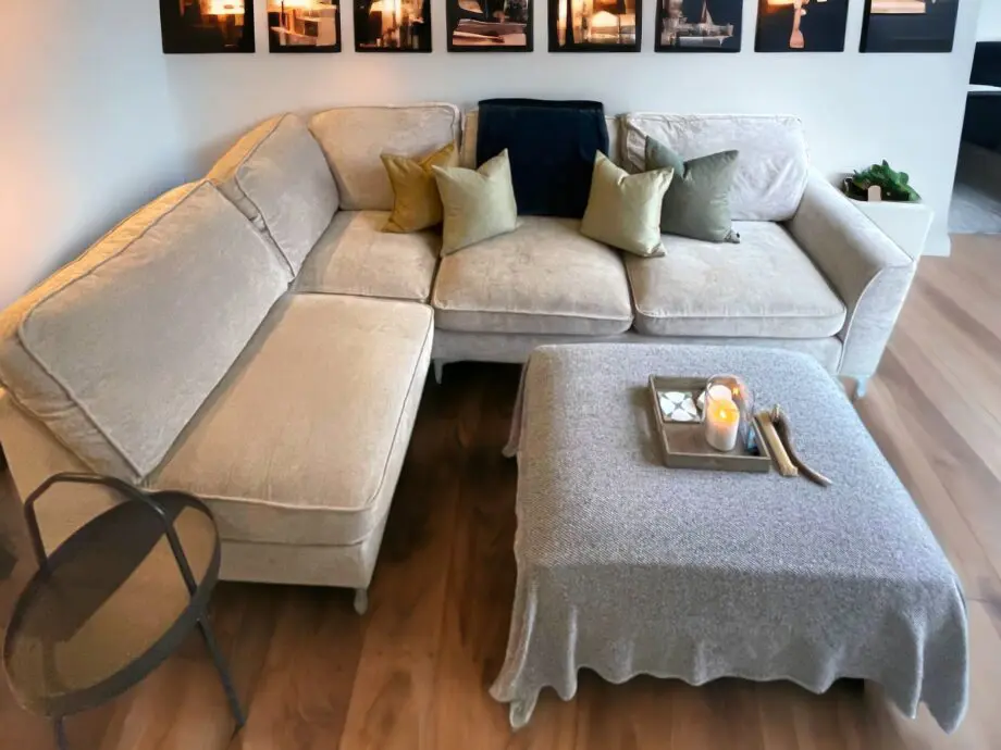 Furniture Village Beige Corner Sofa + Footstool