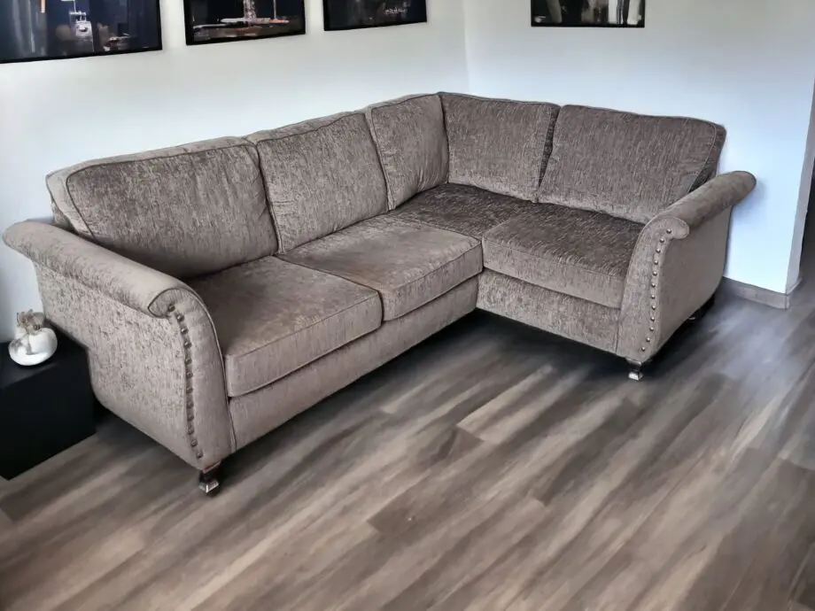 SCS Grey Corner Sofa with Studded Arms