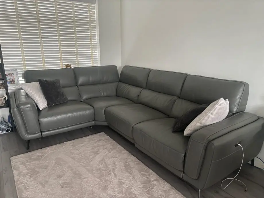 DFS Grey Leather Corner with USB Ports