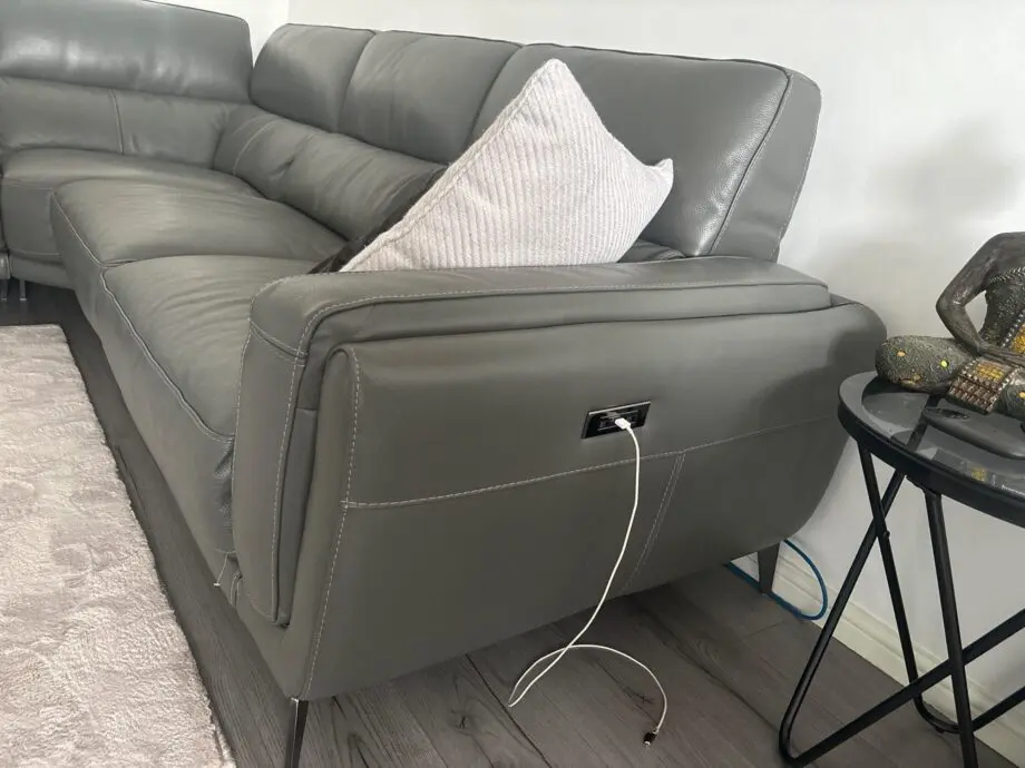 DFS Grey Leather Corner with USB Ports