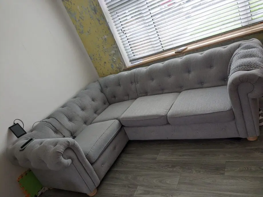 DFS Grey Chesterfield Style Corner Sofa