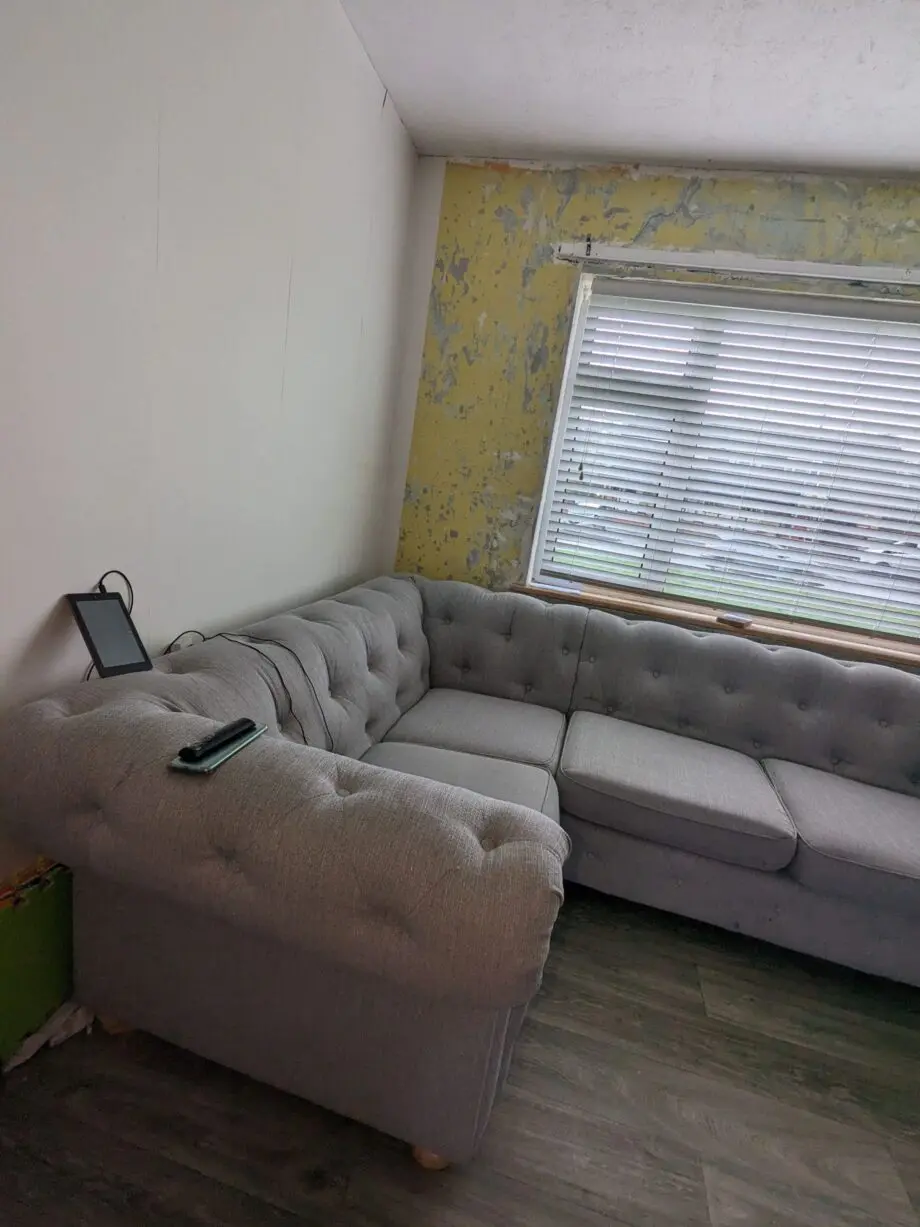 DFS Grey Chesterfield Style Corner Sofa