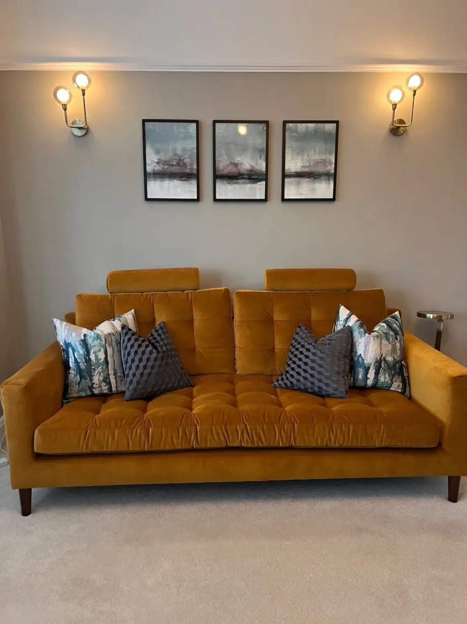 John Lewis Mustard Draper Sofa in Velvet Material