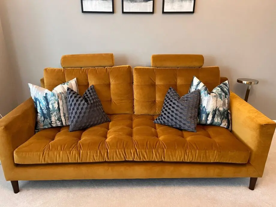 John Lewis Mustard Draper Sofa in Velvet Material