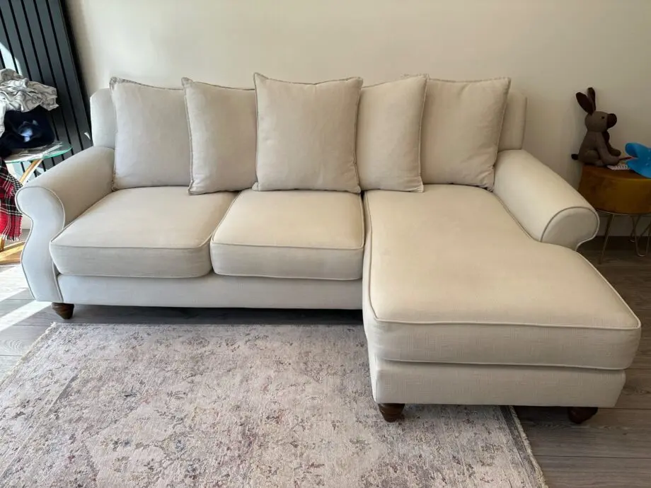 DFS Cream Corner Sofa With Scatter Back Cushions