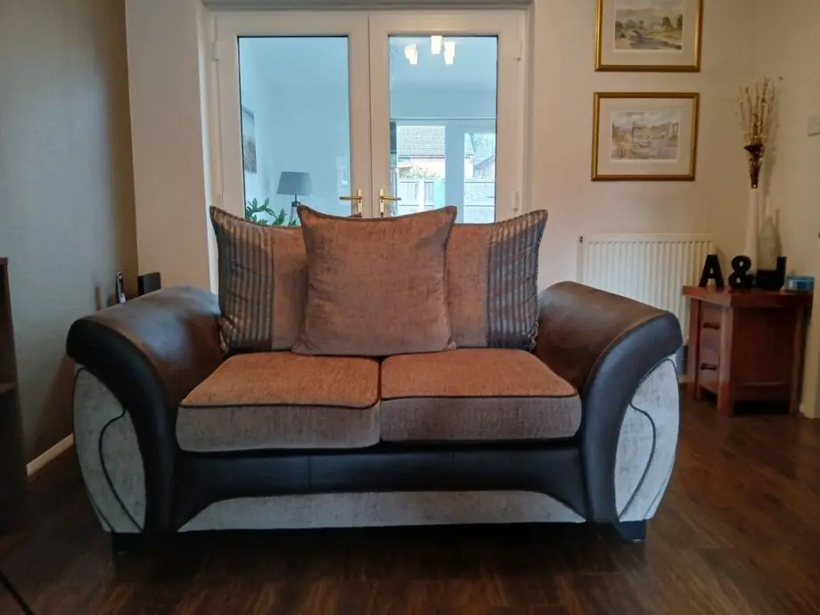 DFS Beige/Oatmeal 2 Seater Sofa with Leather Trim
