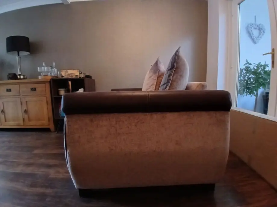 DFS Beige/Oatmeal 2 Seater Sofa with Leather Trim