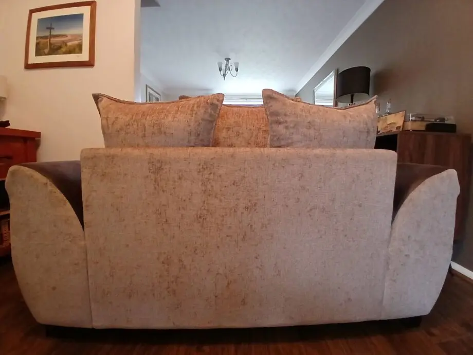 DFS Beige/Oatmeal 2 Seater Sofa with Leather Trim