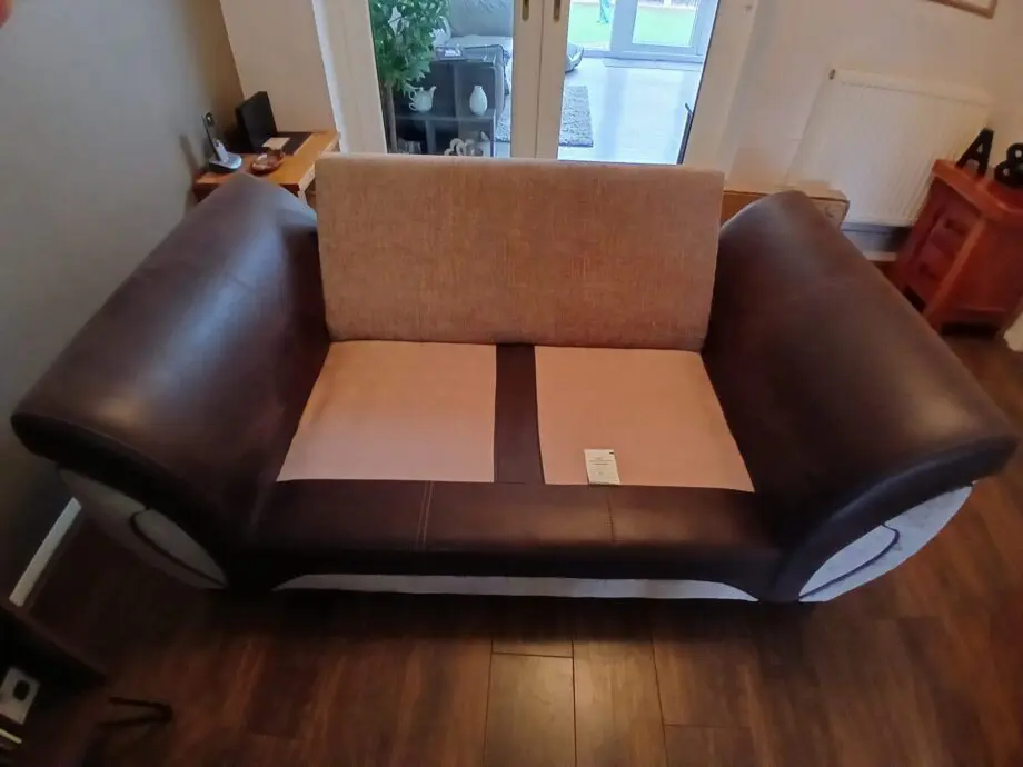 DFS Beige/Oatmeal 2 Seater Sofa with Leather Trim