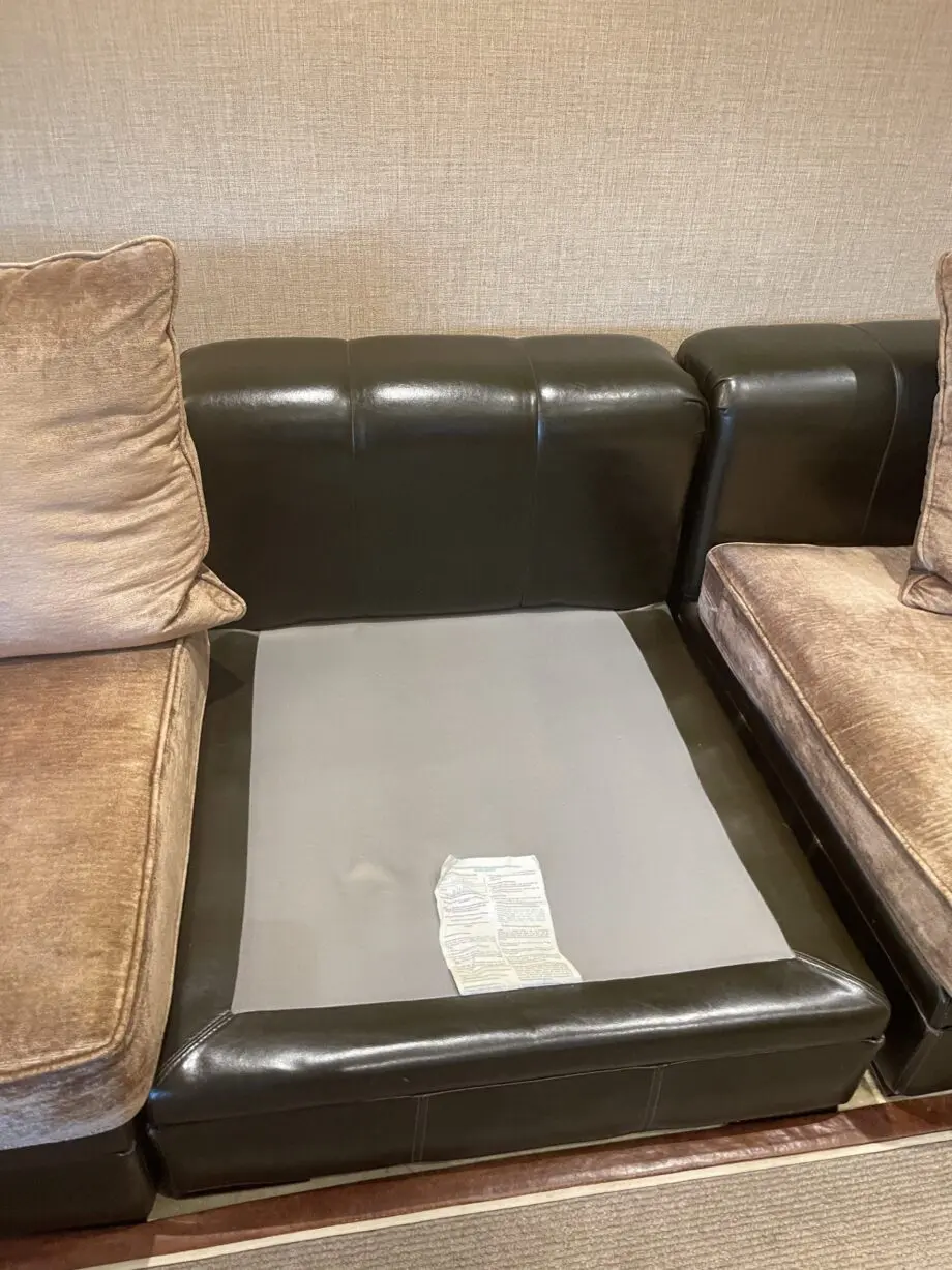 DFS Brown Leather Frame with Scatter Back Cushions
