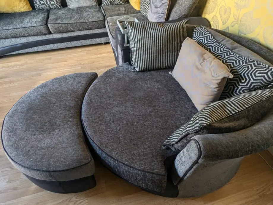 DFS Charcoal Corner Sofa with Matching Cuddle Chair and Footstool