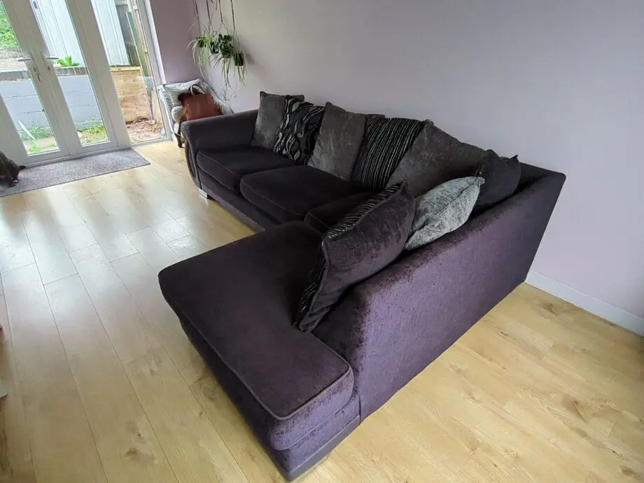 DFS Black Corner Sofa with Scatter Back Cushions