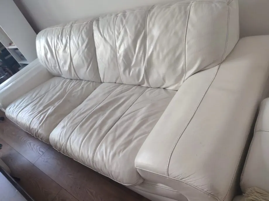 DFS White Leather 2 and 3 Seater Sofa set