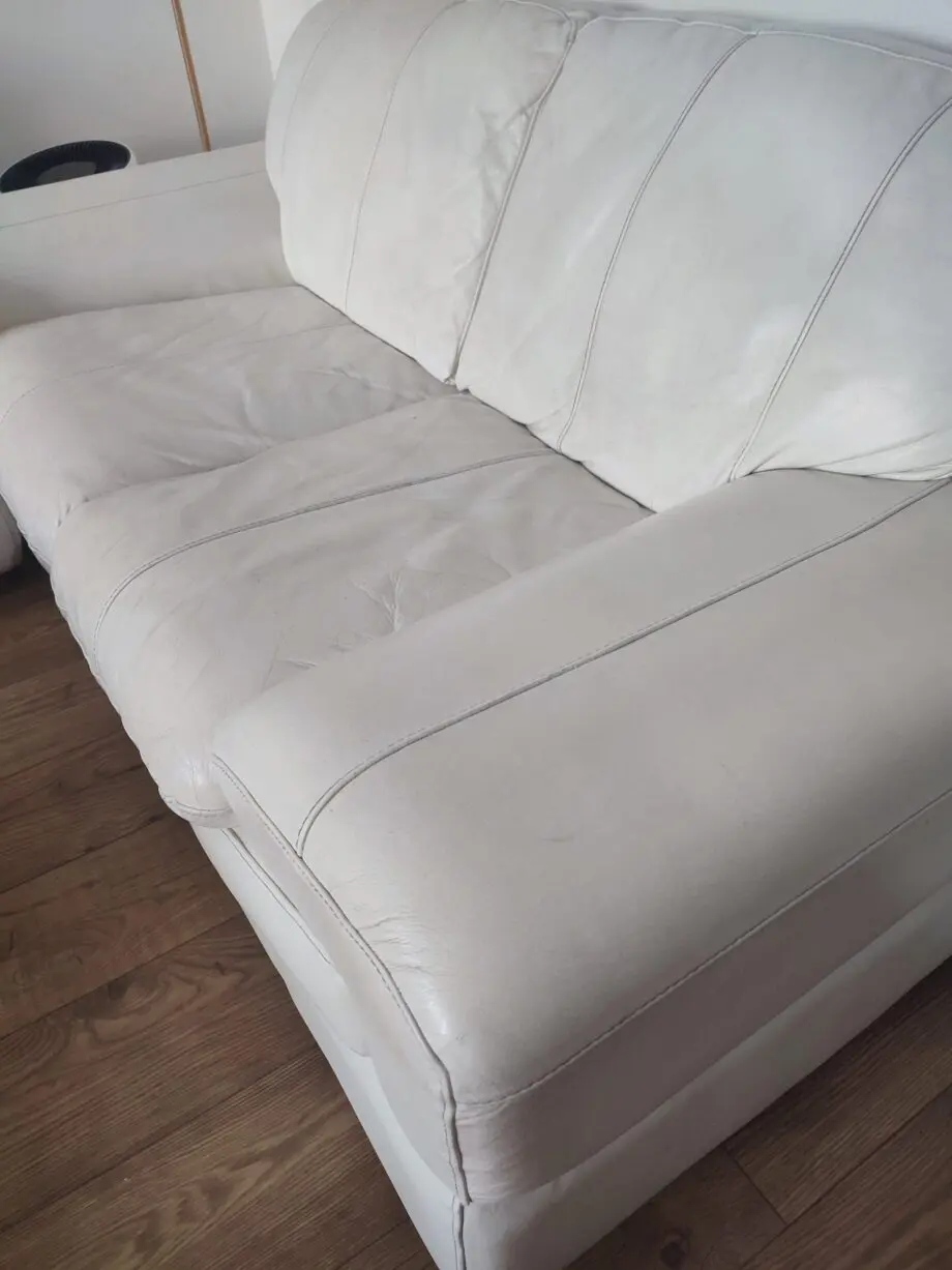 DFS White Leather 2 and 3 Seater Sofa set