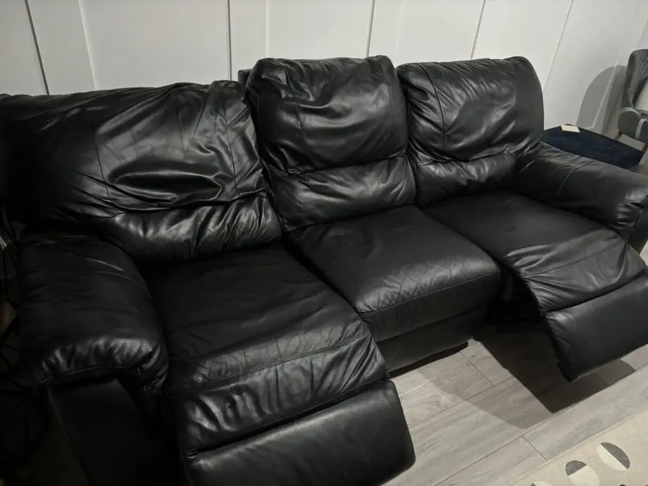 Black leather electric recliner sofa