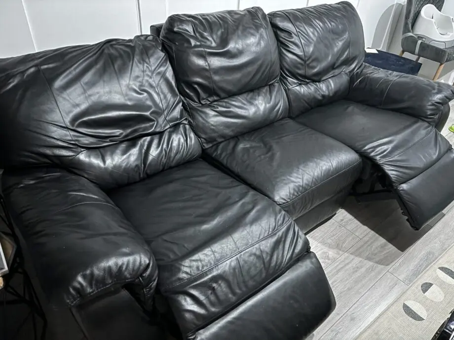 Black leather electric recliner sofa