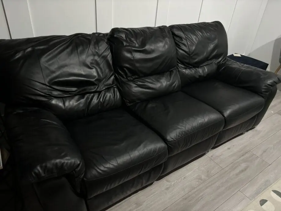 Black leather electric recliner sofa