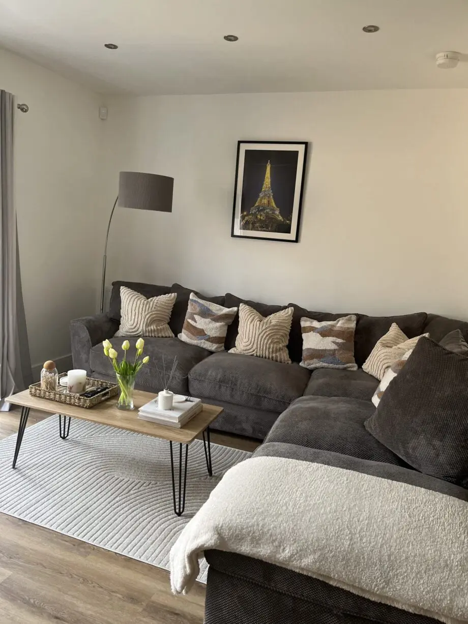 Furniture village, grey L corner sofa