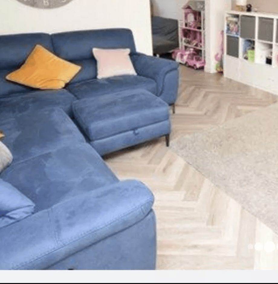 DFS 'San Mateo' Blue Corner Sofa with Matching Footstool