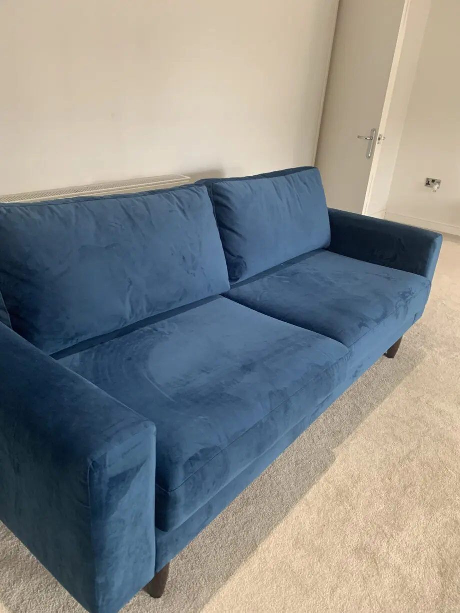 Blue velvet 3 seater sofa