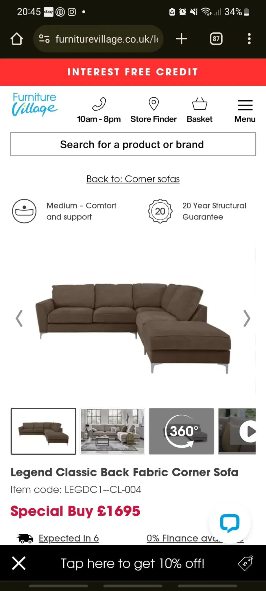Furniture village Legend classic back sofa, brown, corner sofa and love chair