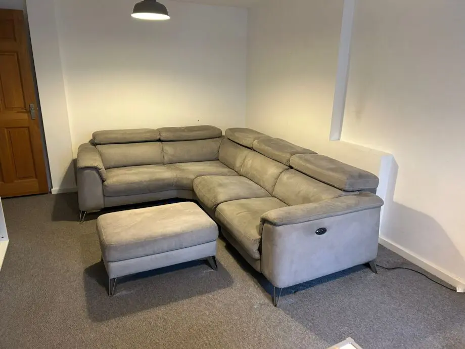 DFS grey corner sofa (L shape) & stool