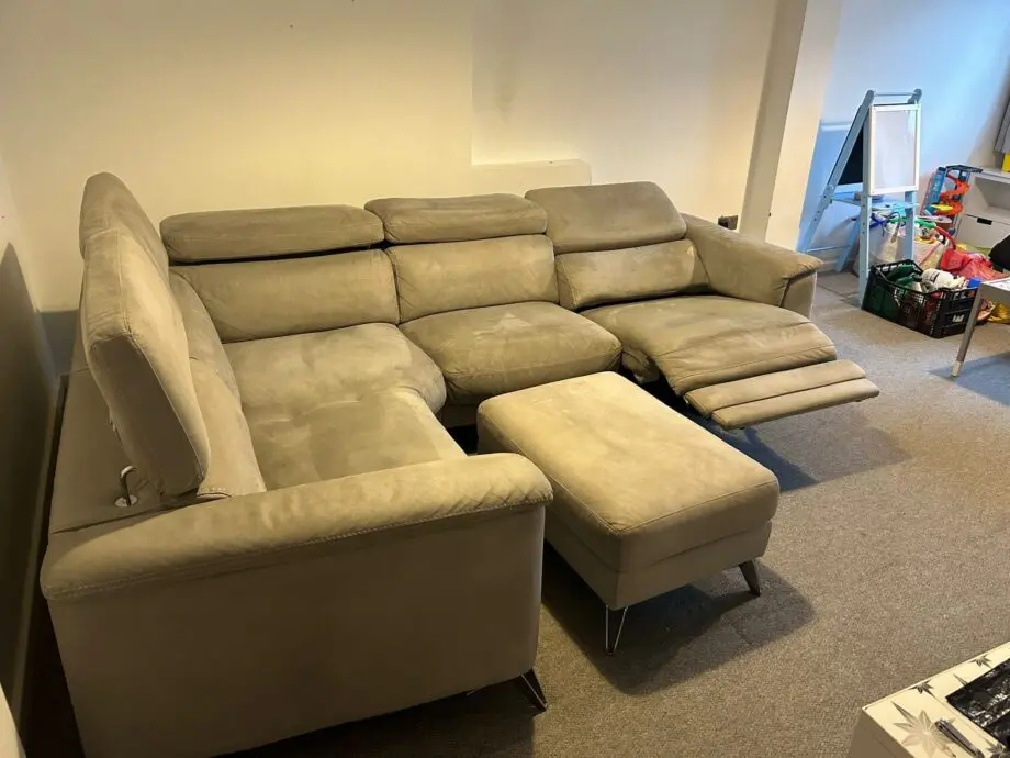 DFS grey corner sofa (L shape) & stool