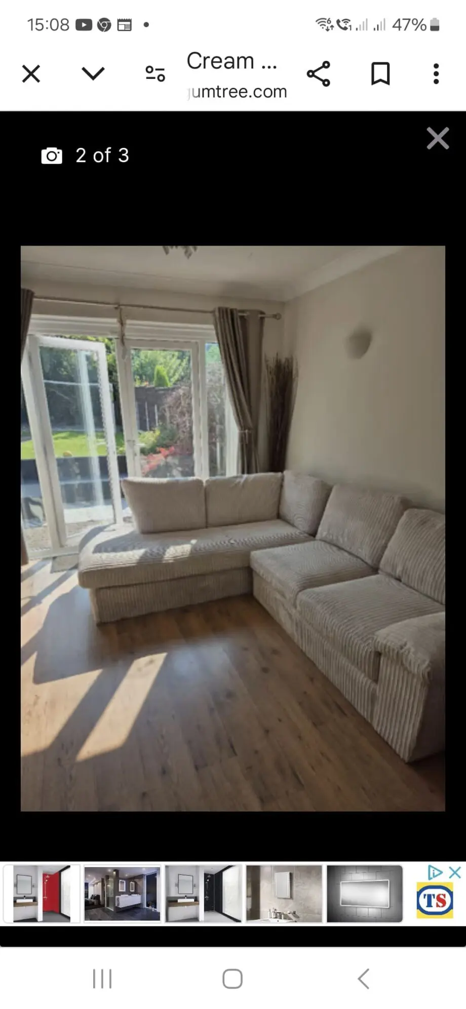 Cream L Shaped sofa
