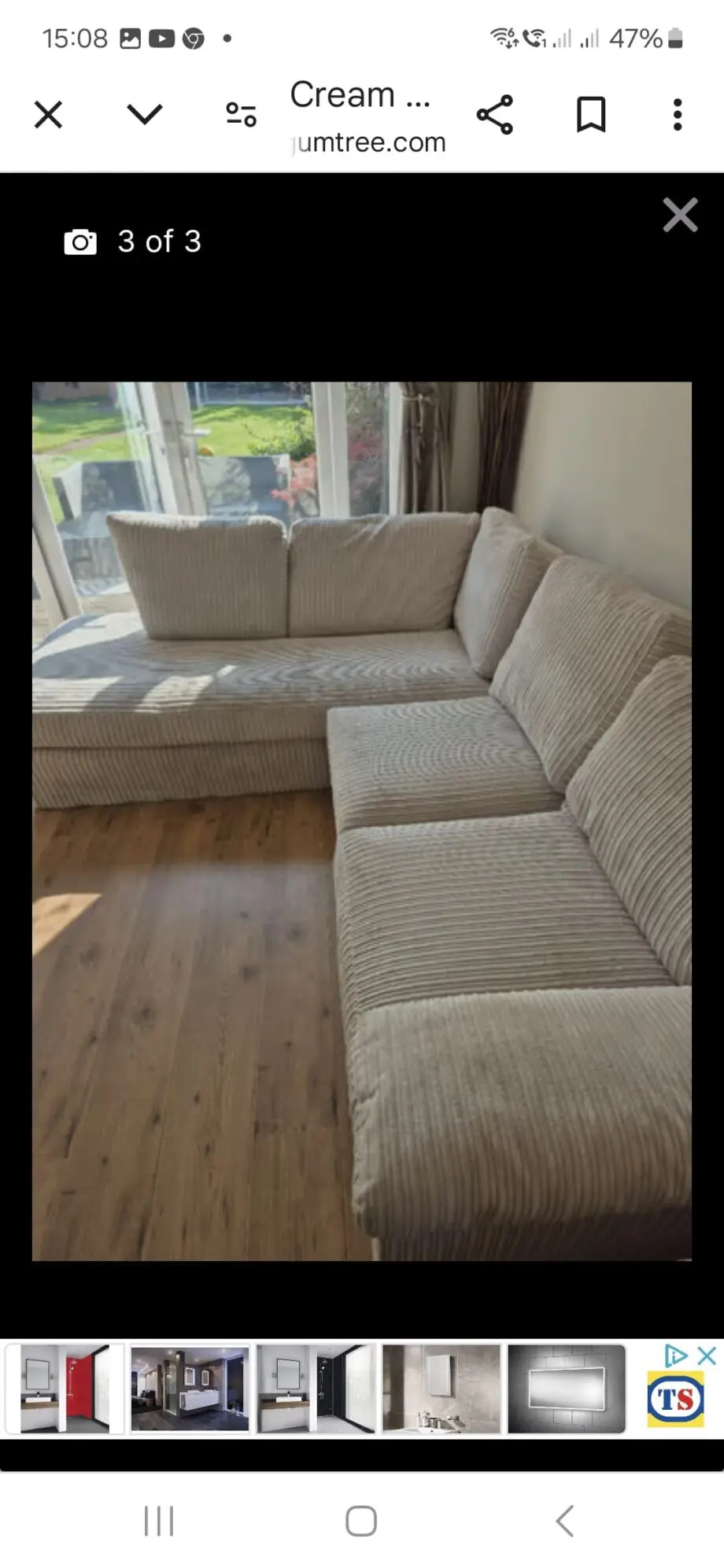 Cream L Shaped sofa