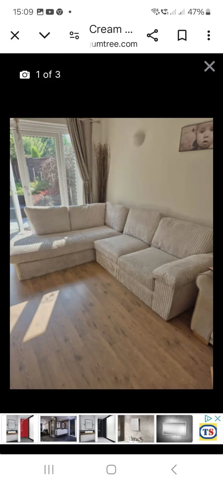 Cream L Shaped sofa