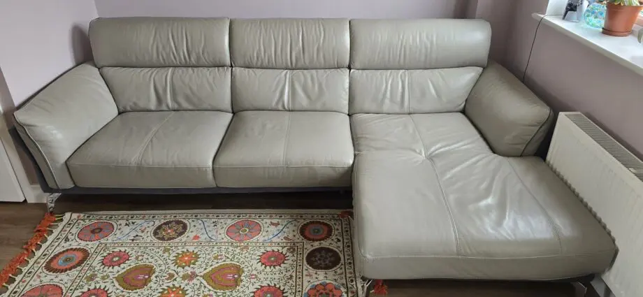 dfs Valdez leather sofa (grey with teal)