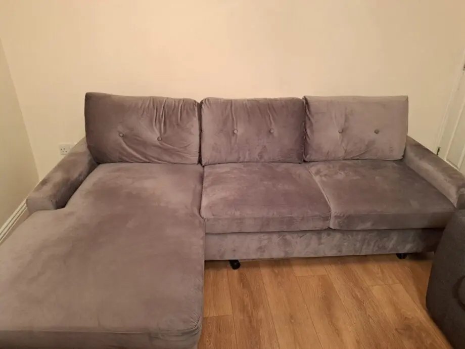 Oak Furniture Superstore: Constance Double Sofa Bed Left Facing Chaise in Grey Velvet