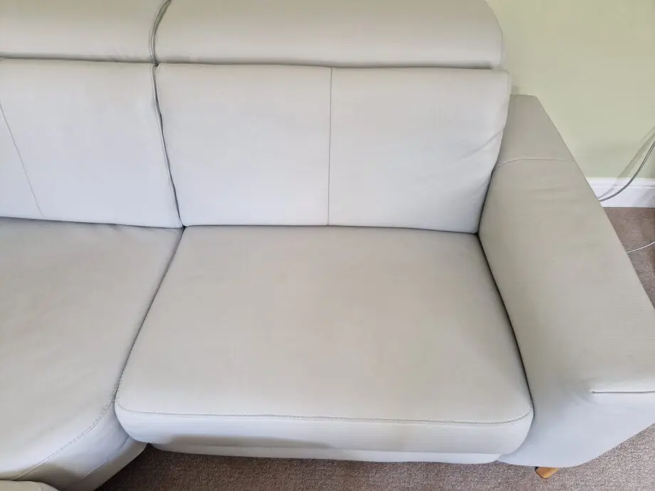 Light Grey Leather Corner Sofa with 2x Powered Recliners by ROM