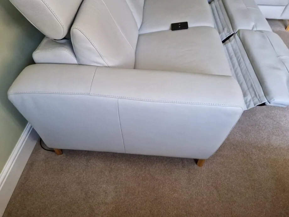Light Grey Leather Corner Sofa with 2x Powered Recliners by ROM
