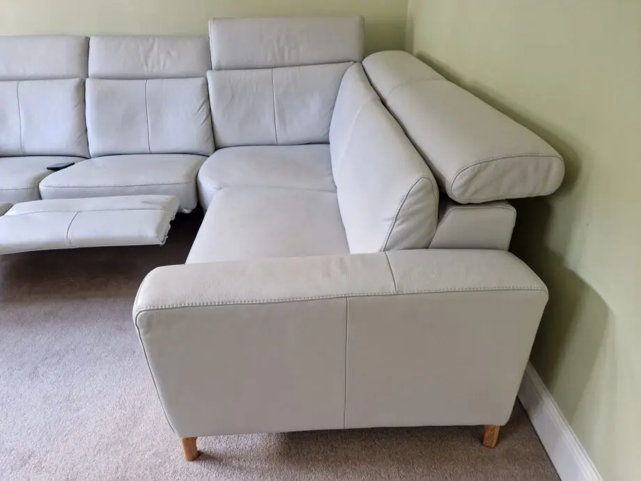 Light Grey Leather Corner Sofa with 2x Powered Recliners by ROM