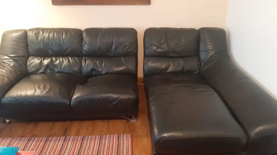 Black leather corner sofa