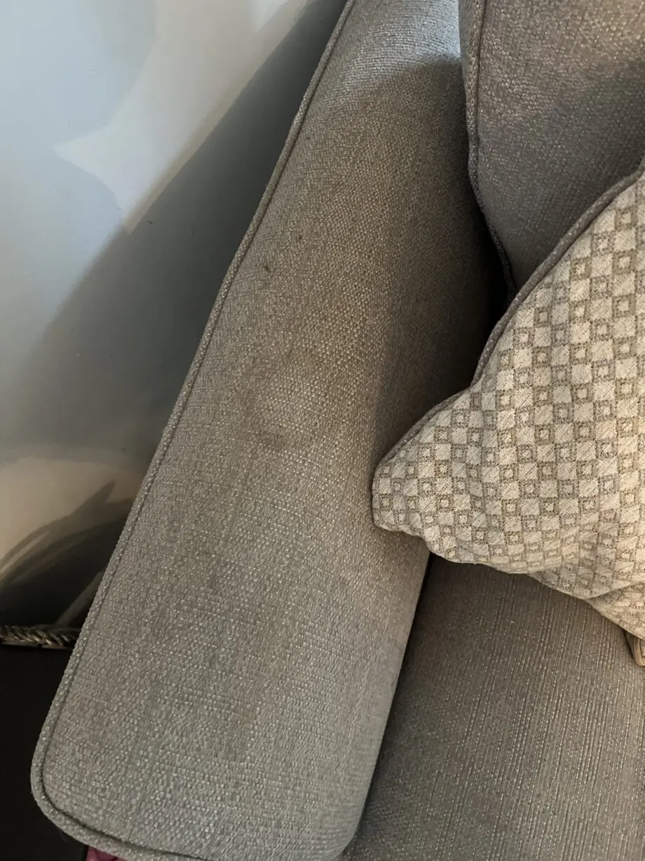 1X 3 Seater sofa with 2 large “snuggle” chairs both in grey with matching throw pillows