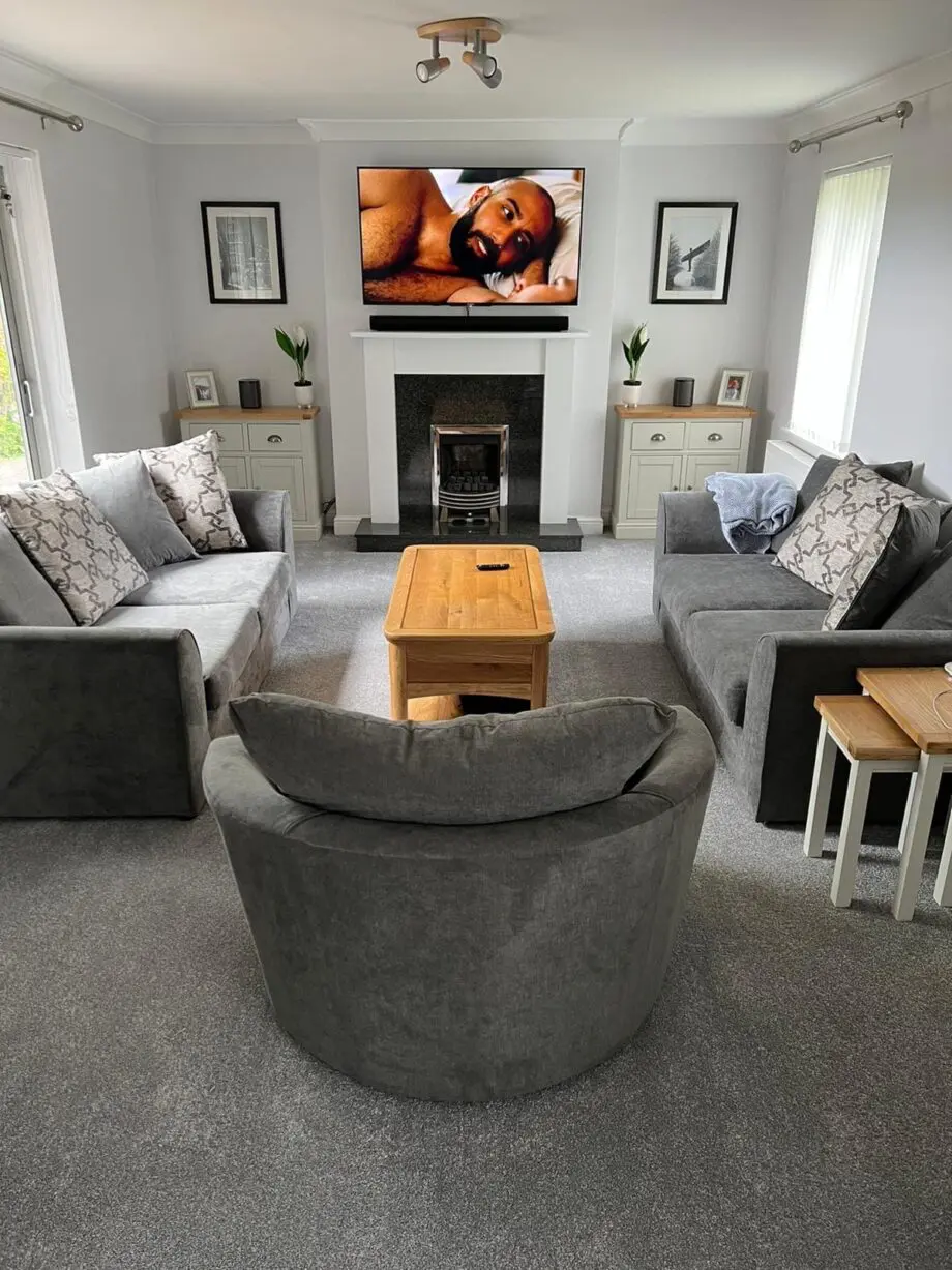 Next three piece sofa with swivel love chair