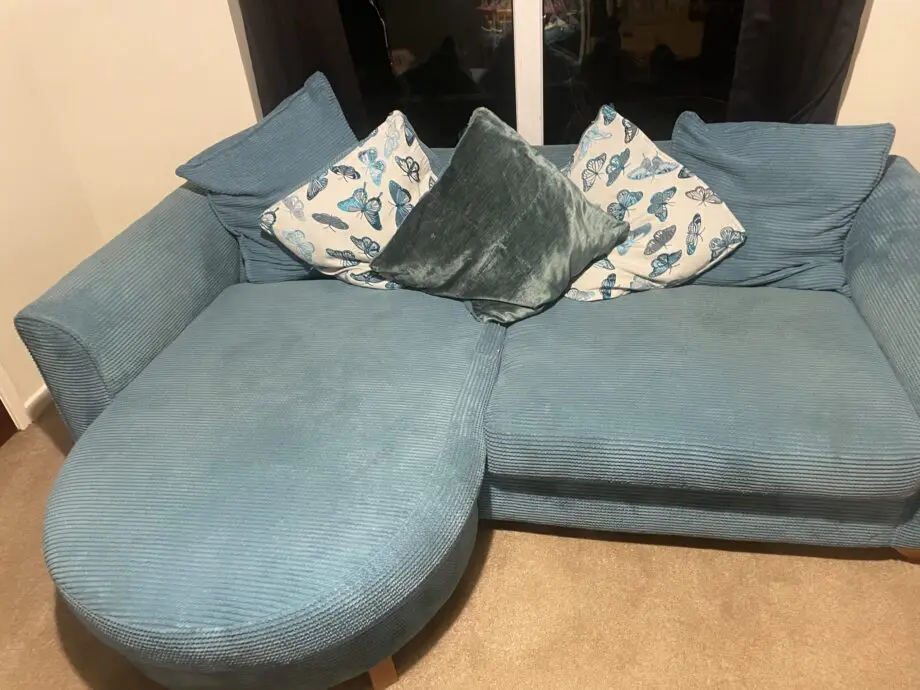DFS corner sofa bright blue